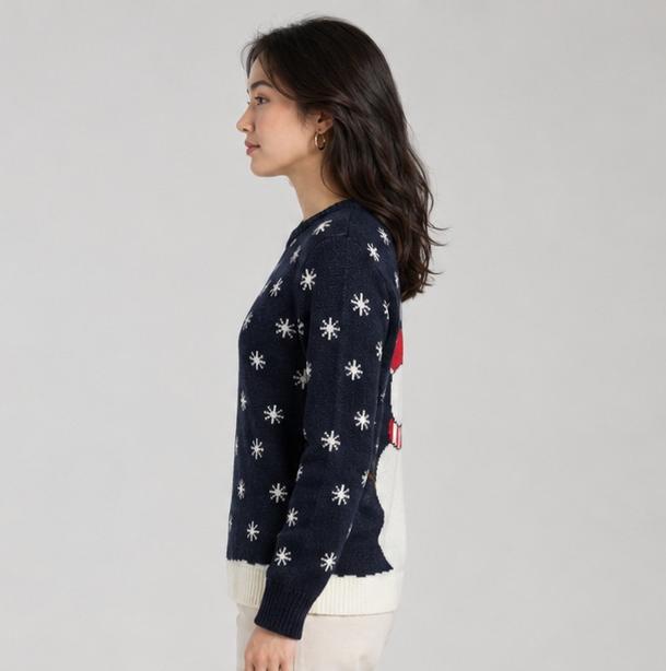 Christmas Snowman Multicolor Knit Sweater — Unisex Size S | Crew Neck | Holiday Jumper | Pre-Loved