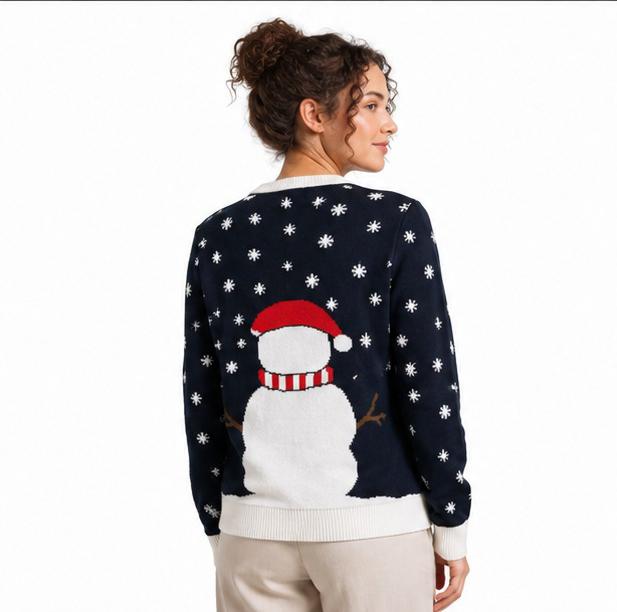 Christmas Snowman Multicolor Knit Sweater — Unisex Size S | Crew Neck | Holiday Jumper | Pre-Loved