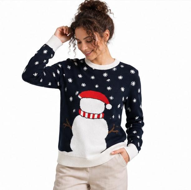 Christmas Snowman Multicolor Knit Sweater — Unisex Size S | Crew Neck | Holiday Jumper | Pre-Loved