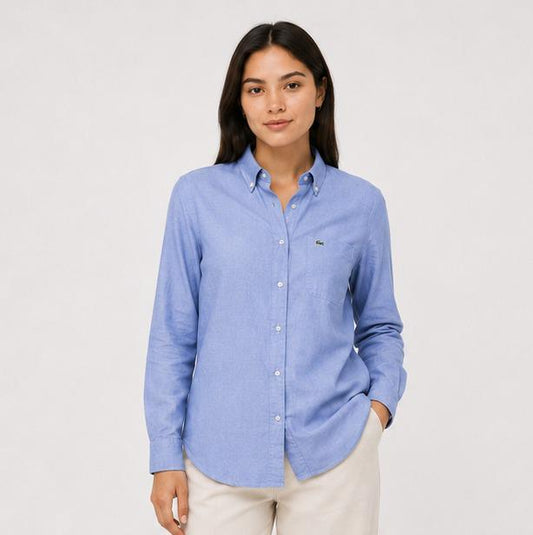 Lacoste Blue Striped Long Sleeve Shirt - Size 40 | Pre-Loved | Authentic