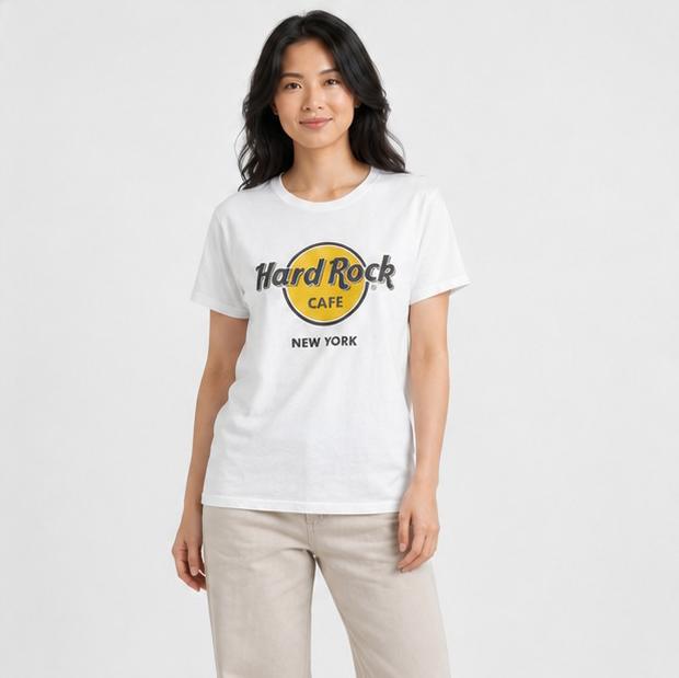 Hard Rock Cafe New York — White Short Sleeve Graphic T-Shirt | Size M | 100% Cotton | Pre-Loved