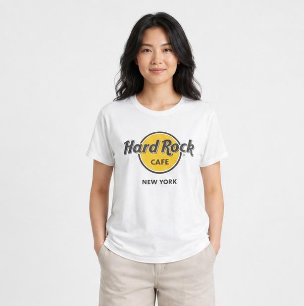Hard Rock Cafe New York — White Short Sleeve Graphic T-Shirt | Size M | 100% Cotton | Pre-Loved