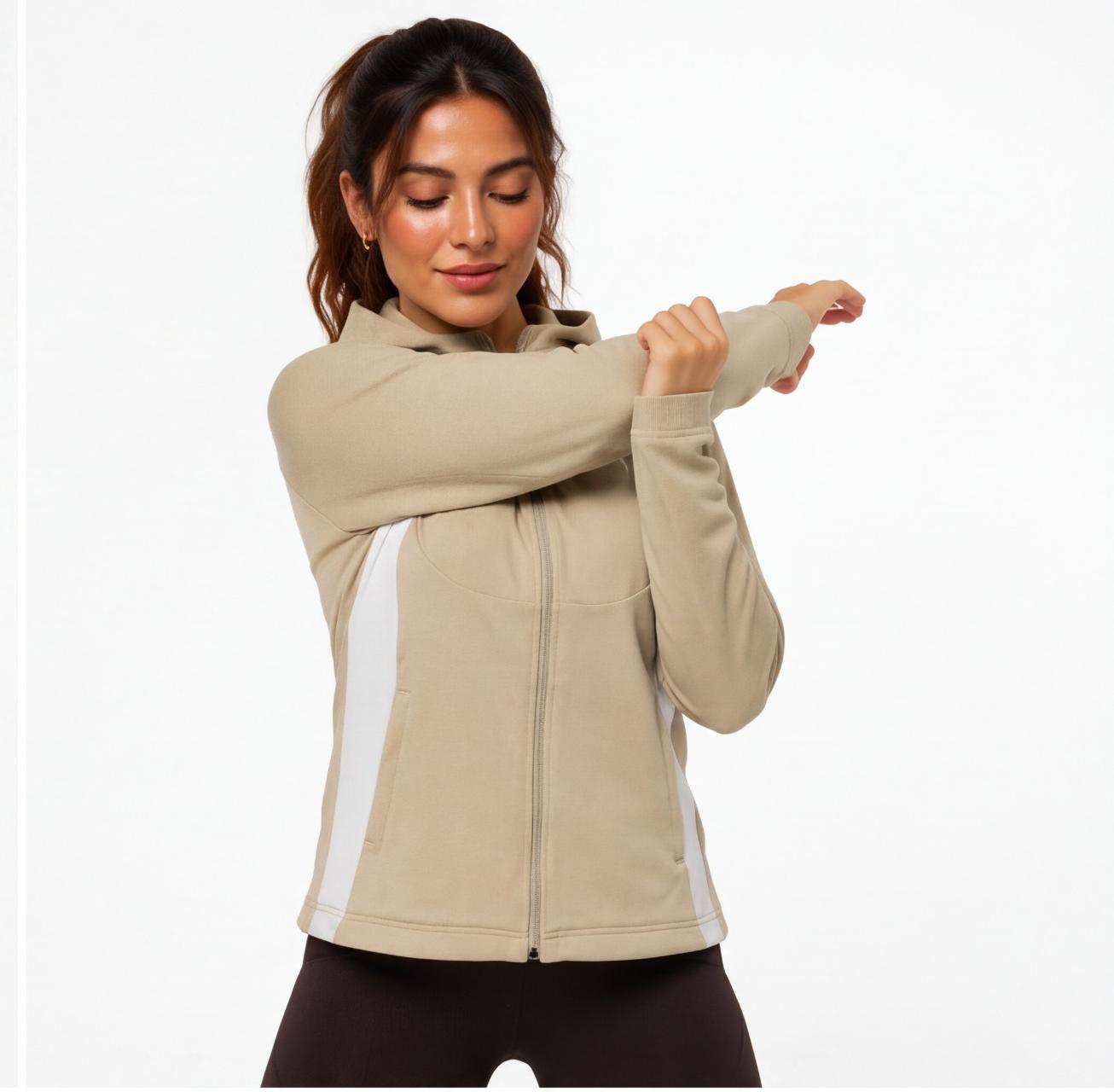 Puma Women's Zip-Up Hoodie | Beige with Logo & Pockets | Pre-Loved | Size XL