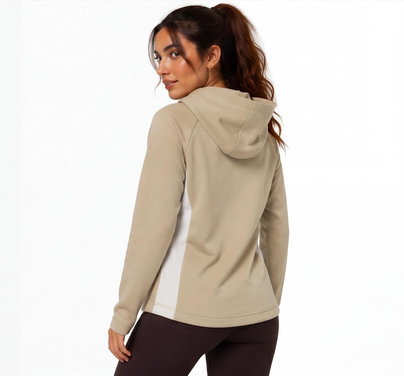Puma Women's Zip-Up Hoodie | Beige with Logo & Pockets | Pre-Loved | Size XL