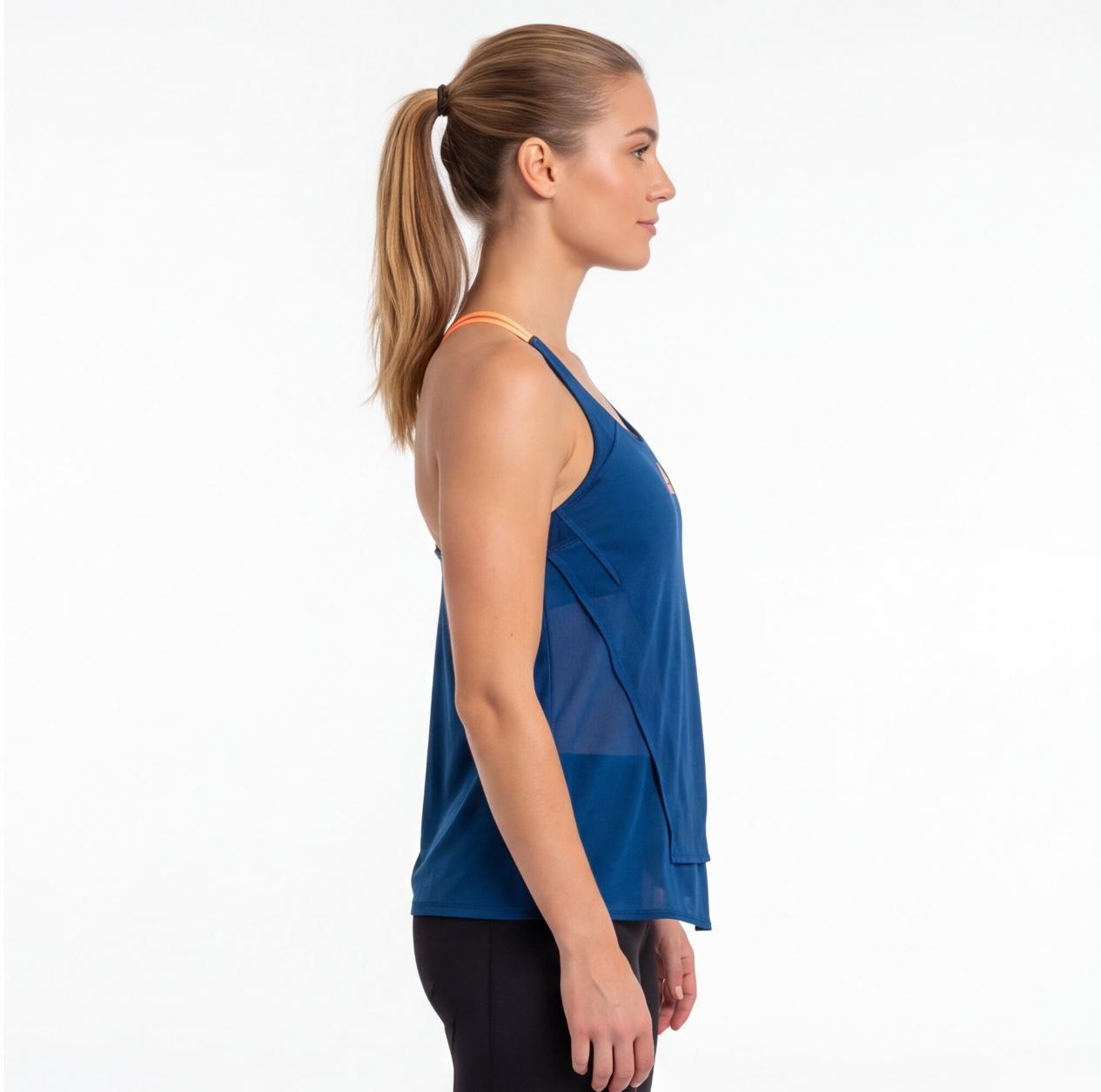 Adidas Women's Tennis Tank Top – Navy Blue & Orange Sleeveless Athletic Shirt | Pre-Loved | Size S