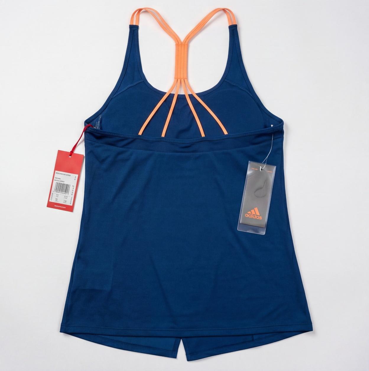 Adidas Women's Tennis Tank Top – Navy Blue & Orange Sleeveless Athletic Shirt | Pre-Loved | Size S