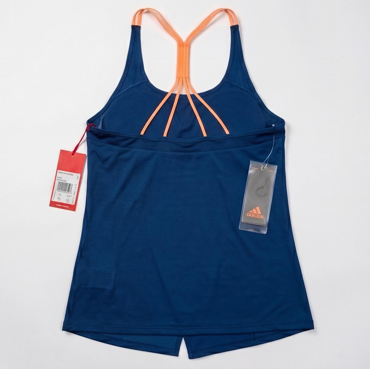 Adidas Women's Tennis Tank Top – Navy Blue & Orange Sleeveless Athletic Shirt | Pre-Loved | Size S