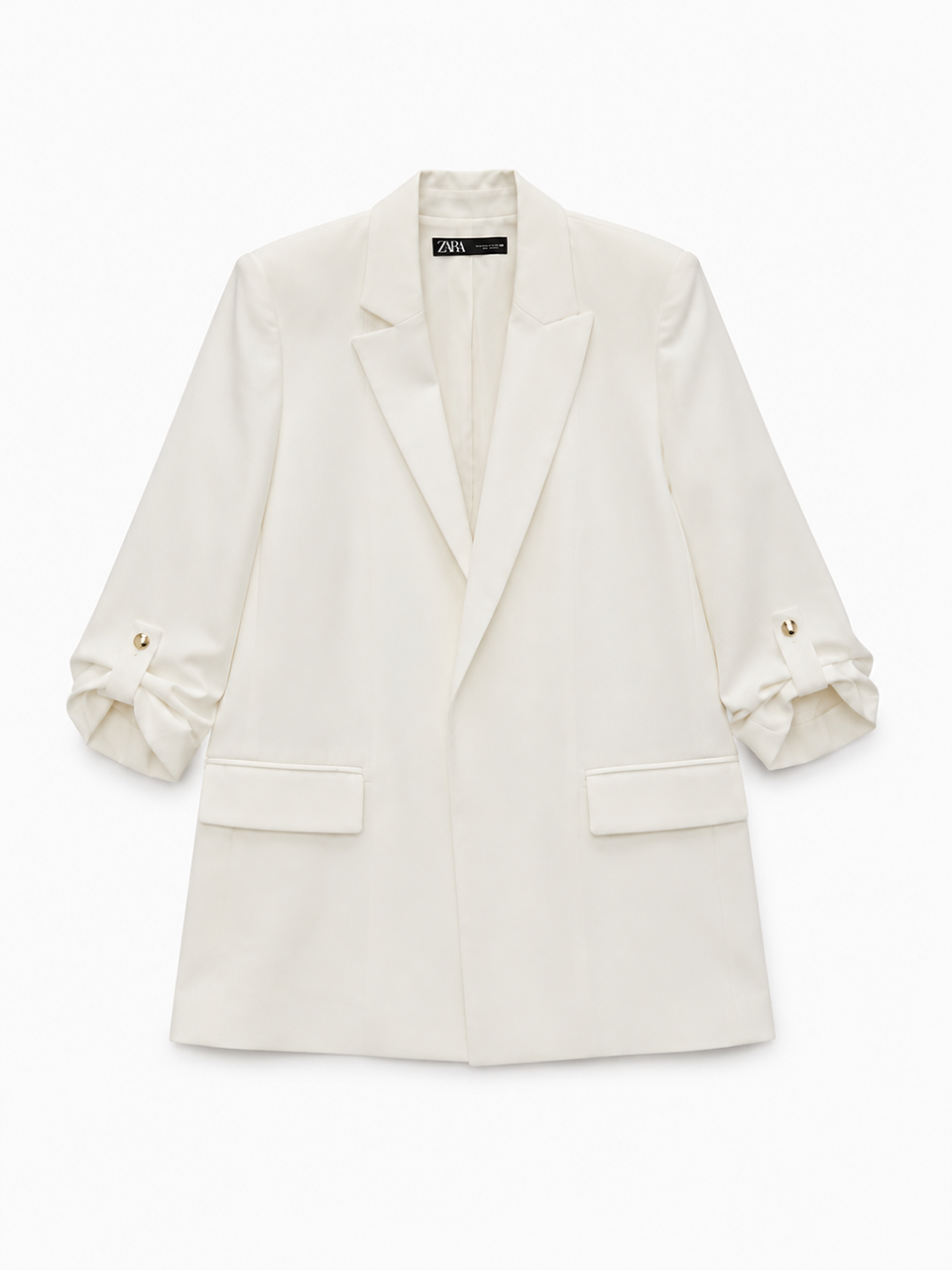 Zara Women's White Oversized Tailored Blazer Size S Shoulder Pads Gold Buttons