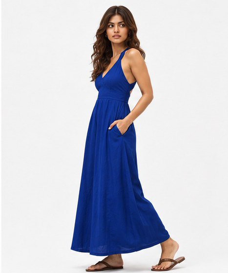 Giorgio Armani Draped Satin Jersey Crossed Back Midi Dress Blue 40 BNWT