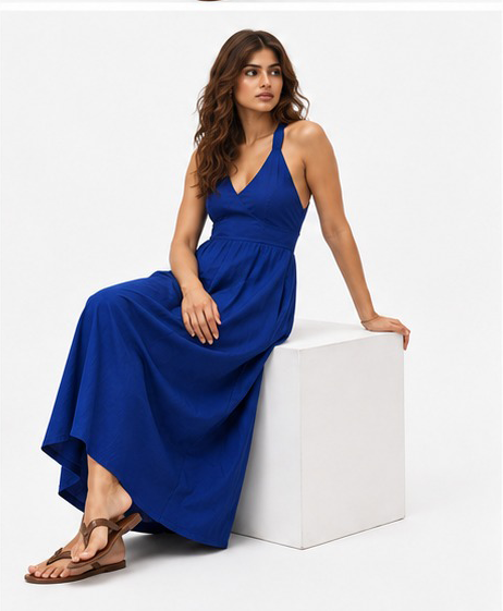 Giorgio Armani Draped Satin Jersey Crossed Back Midi Dress Blue 40 BNWT